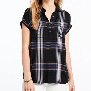 LL BEANS SIGNATURE MULTI 3 BUTTONDOWN COLAR CAP SLEEVES SOFT BLOUSE TOP SZ: M